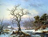 Frederik Marianus Kruseman Faggot Gatherers in a Winter Landscape painting
